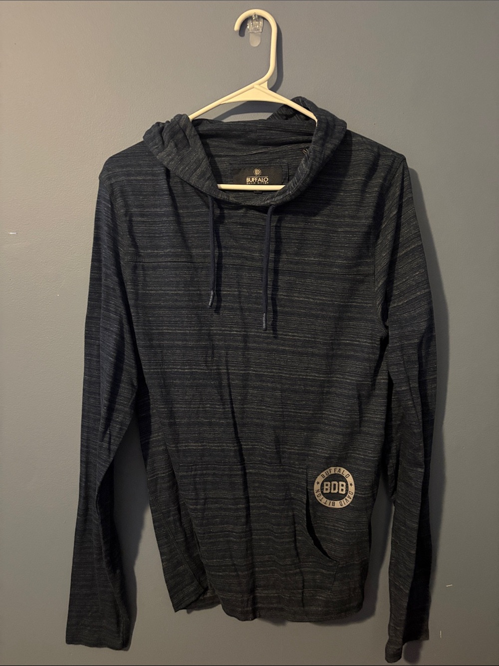 Buffalo David Bitton Navy Striped Hooded Pullover MEDIUM